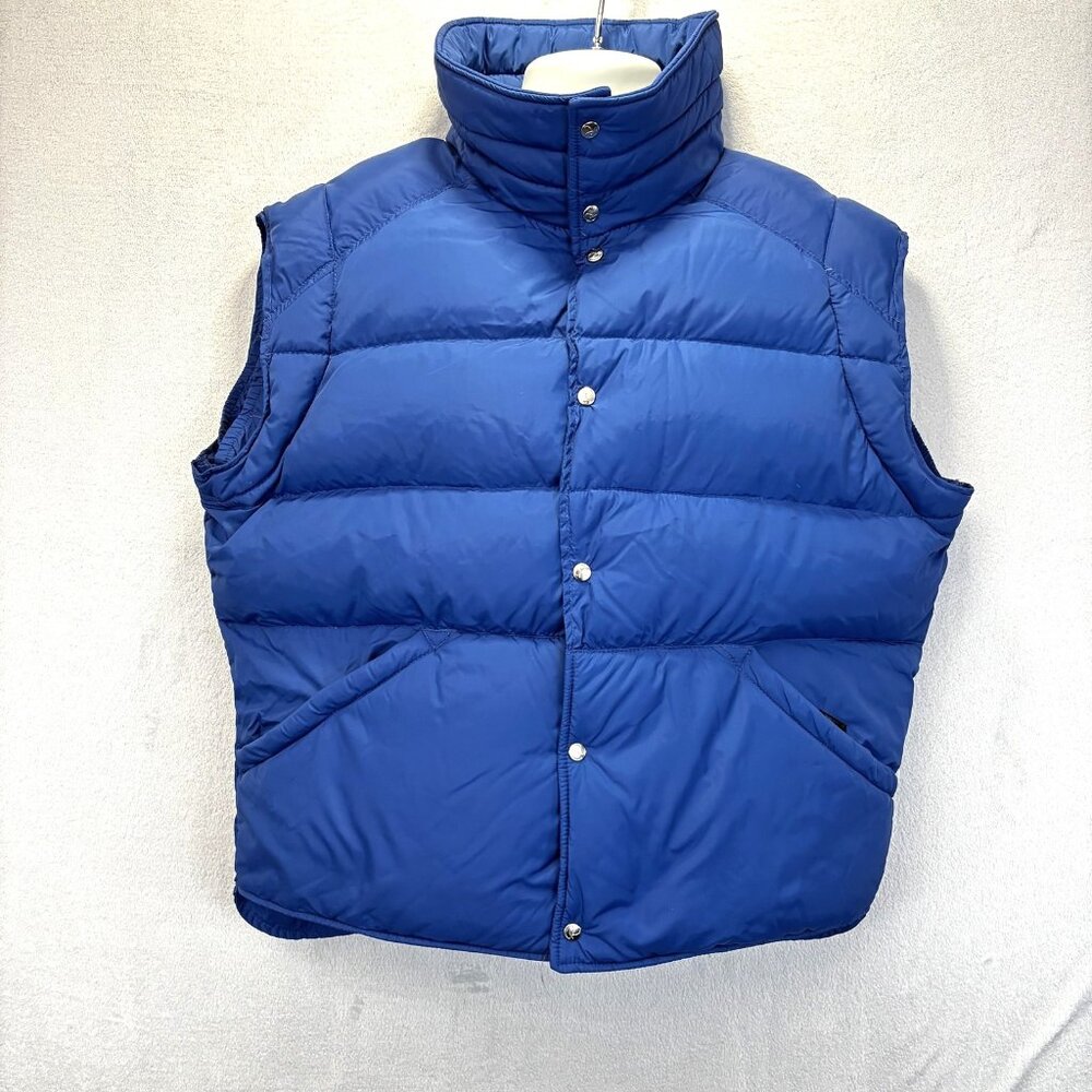 Vintage‎ 80s Roffe Down Puffer Vest Mens Large Blue Nylon Insulated Made in USA
